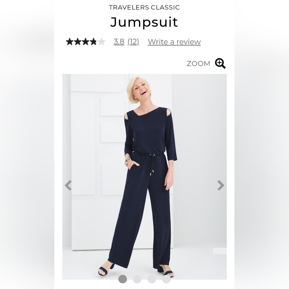 CHICOS TRAVELERS SPLIT SHOULDER JUMPSUIT DRESS BLUE